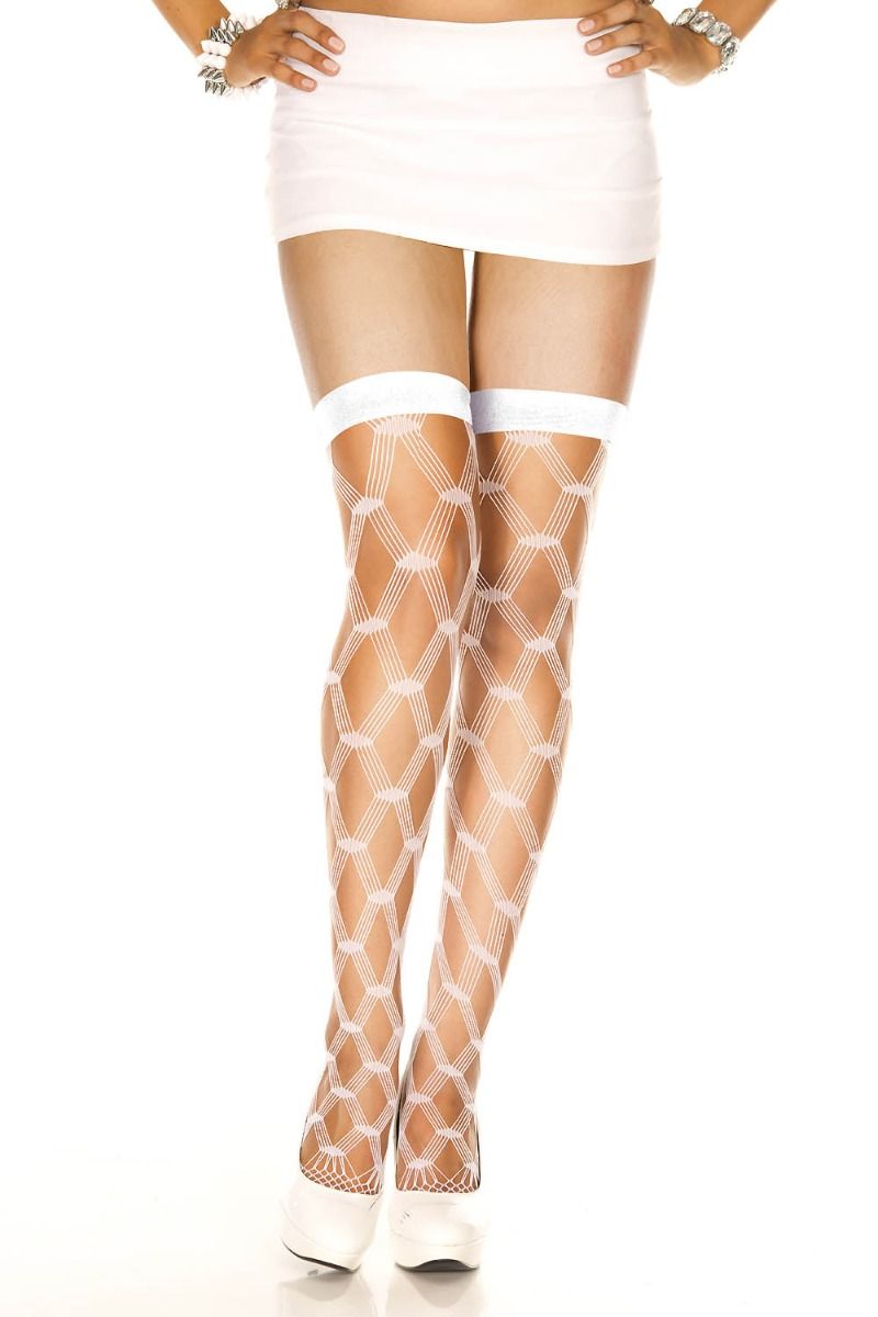 Multi Strands Spandex Diamond Net Thigh Highs White - Model Express Vancouver