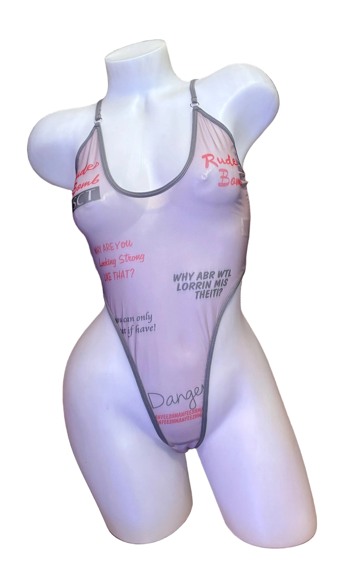 BS mesh bodysuit with printed design, featuring sheer fabric and fitted silhouette, perfect for lingerie and intimate wear.