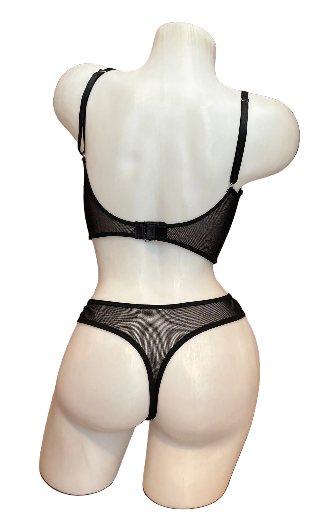 Mesh Underwire Cami and Thong Set Black