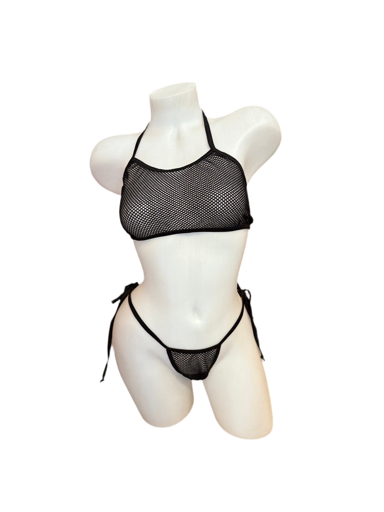 Fishnet Halter Bikini Set - Black