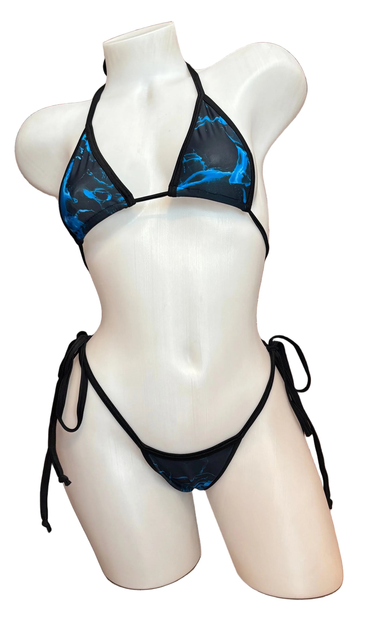 Micro Bikini Side Tie Thong Set - Blue Flames