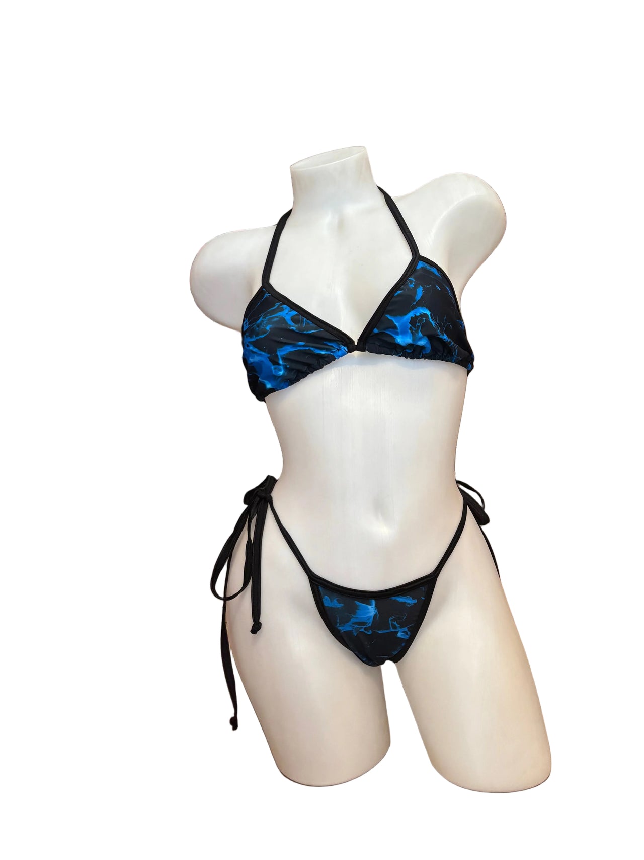 Flames Bikini Top and Side Tie G-String Blue - Model Express Vancouver