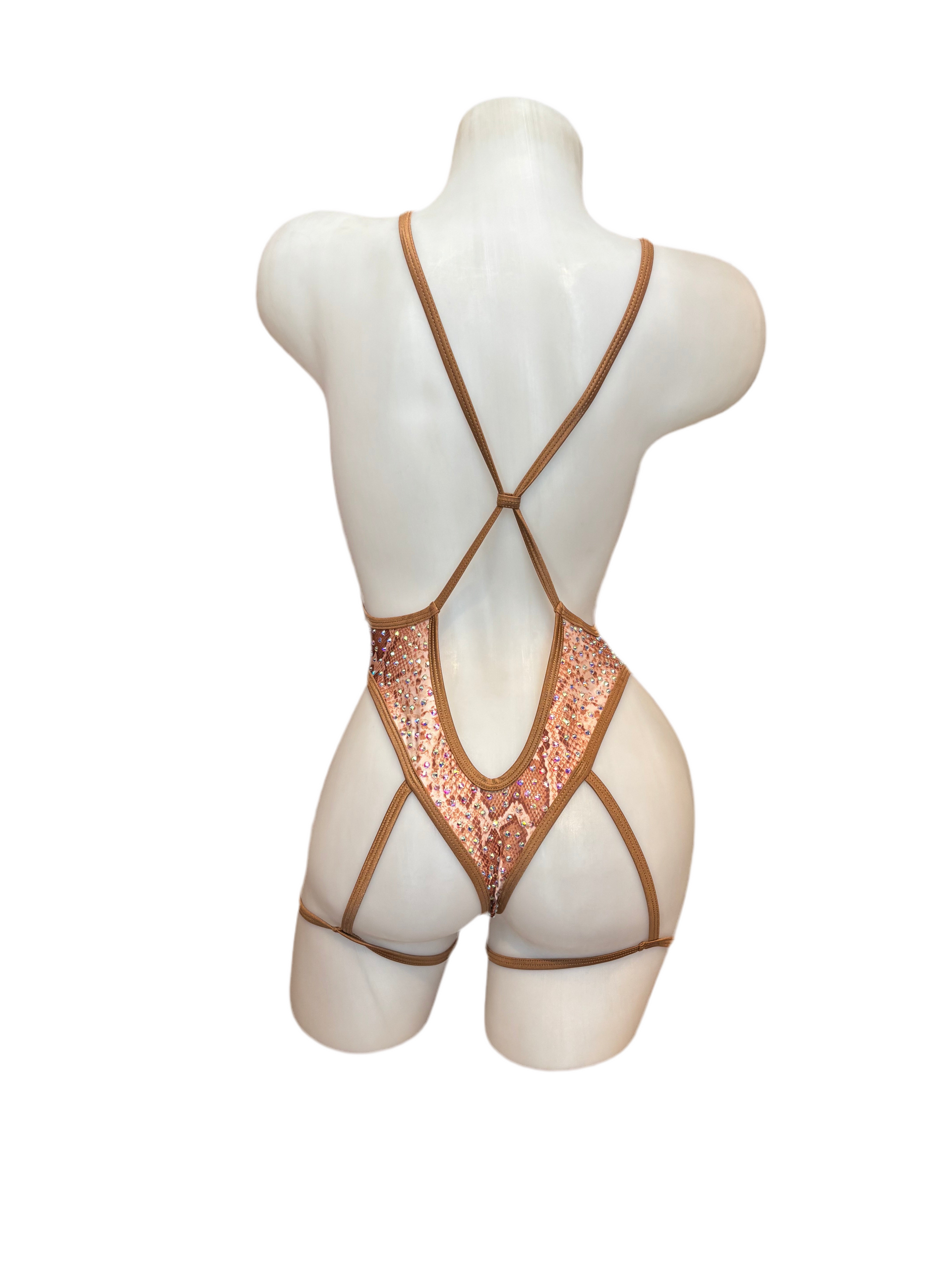 Rhinestone Bodysuit with Garter Nude Snake - Model Express Vancouver