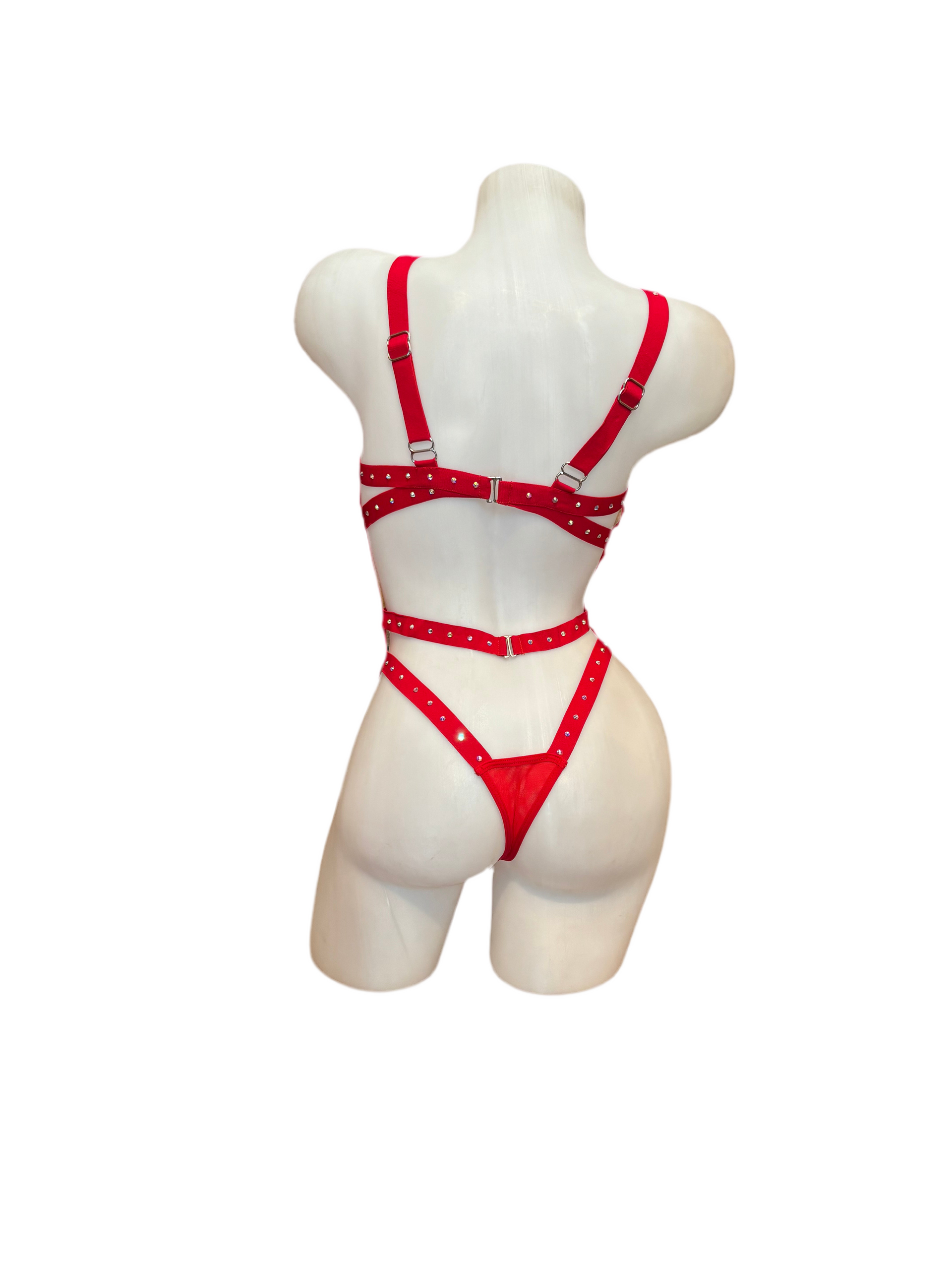 Crystal Bondage Teddy Set Red - Model Express Vancouver