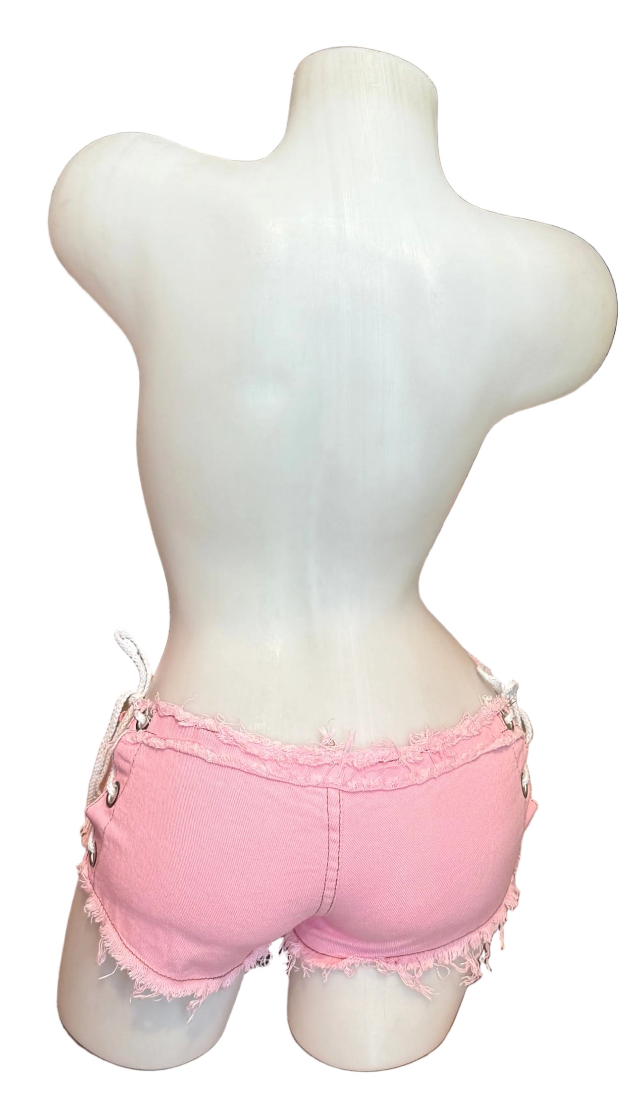 Side Tie Denim Shorts Baby Pink