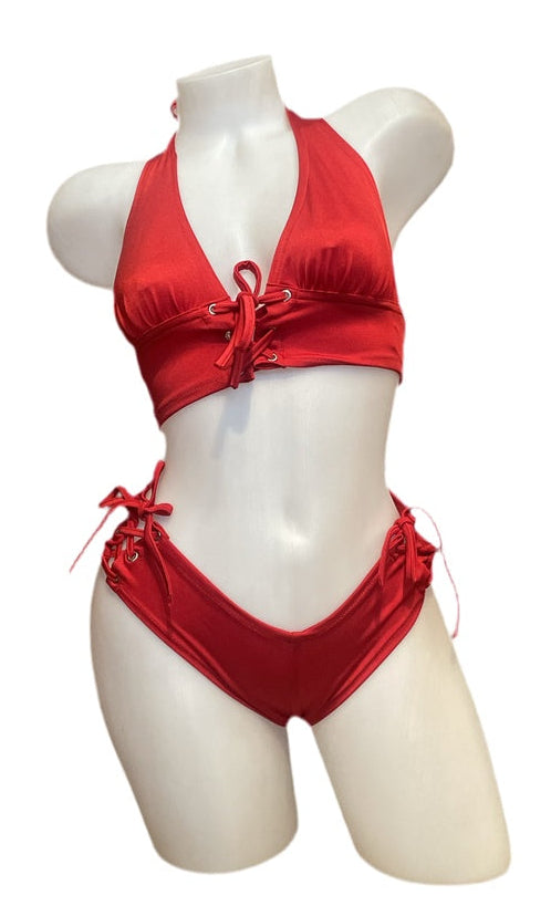 Lace Up Halter Top and Short Set Red - Model Express Vancouver