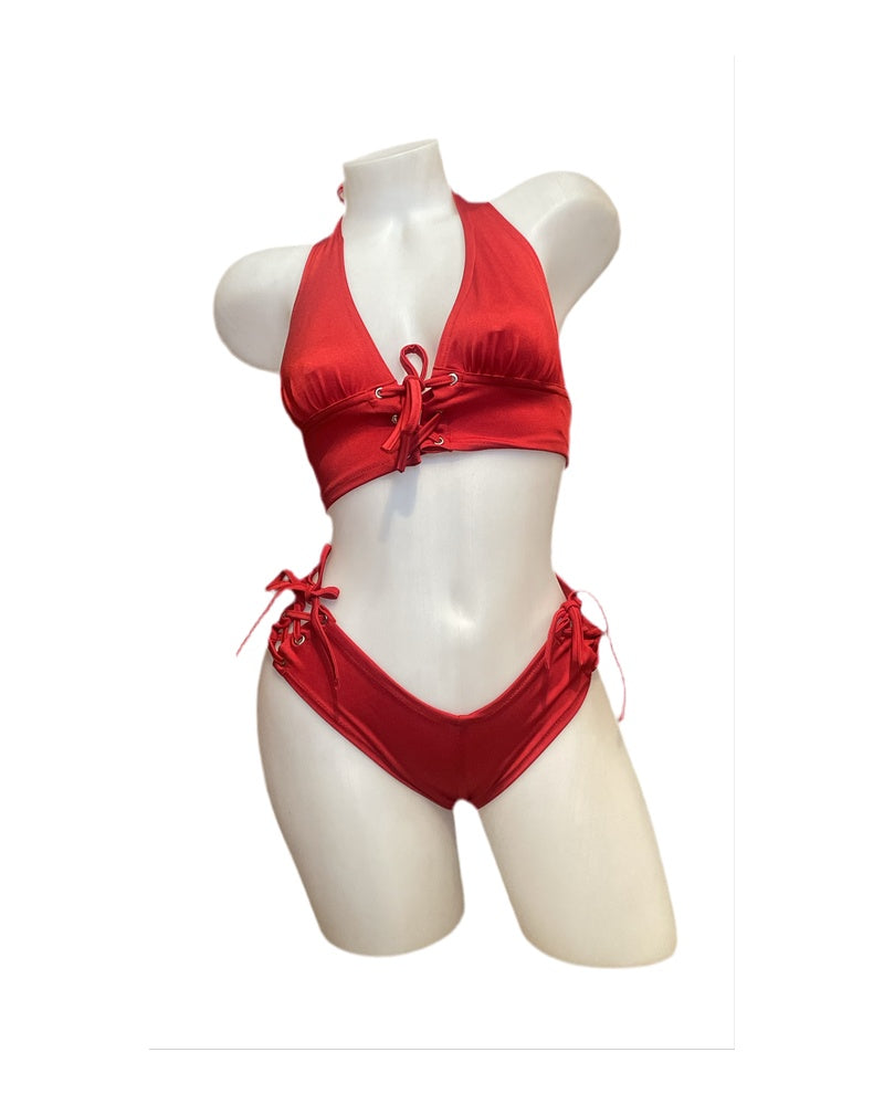 Lace Up Halter Top and Short Set Red - Model Express Vancouver