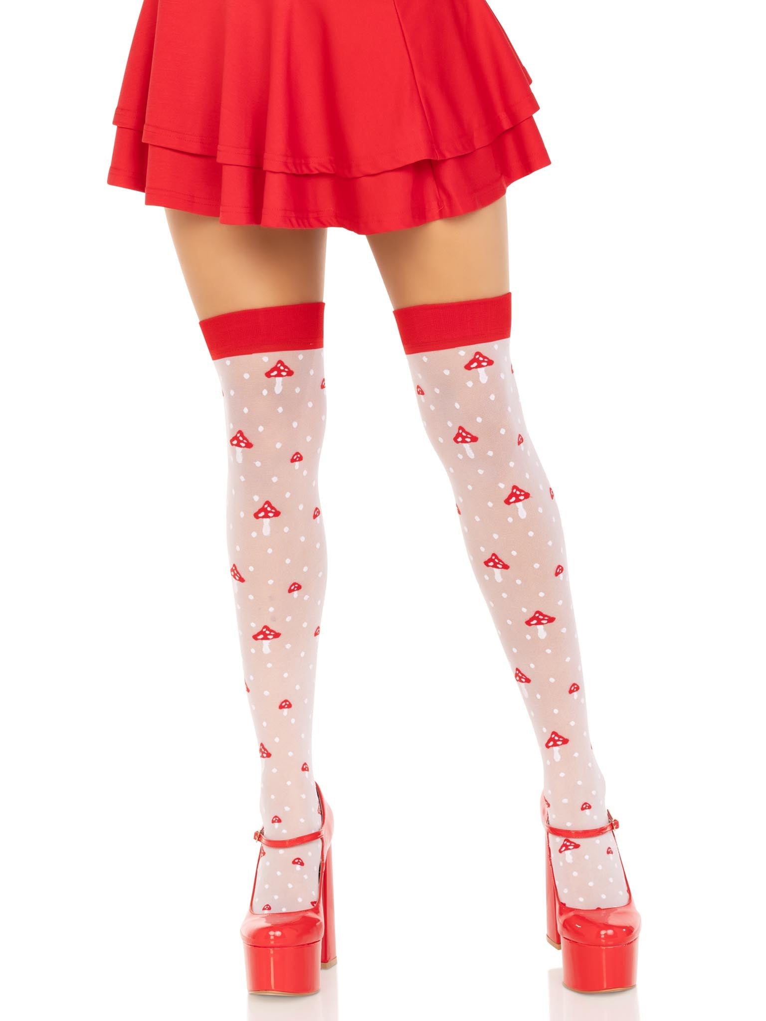 Polka Dot Mushroom Thigh Highs - Model Express Vancouver