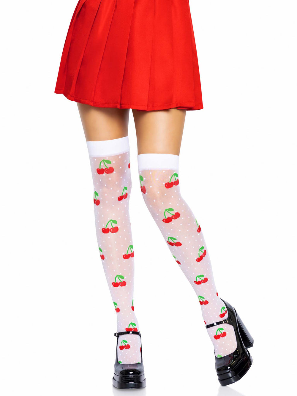 Polka Dot Cherry Thigh Highs White - Model Express Vancouver
