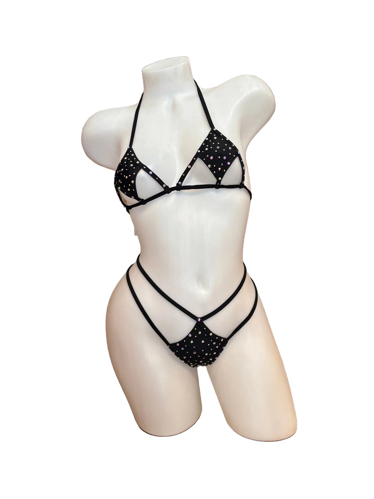 Crystal Diamond Cut Bikini Set Black - Model Express Vancouver