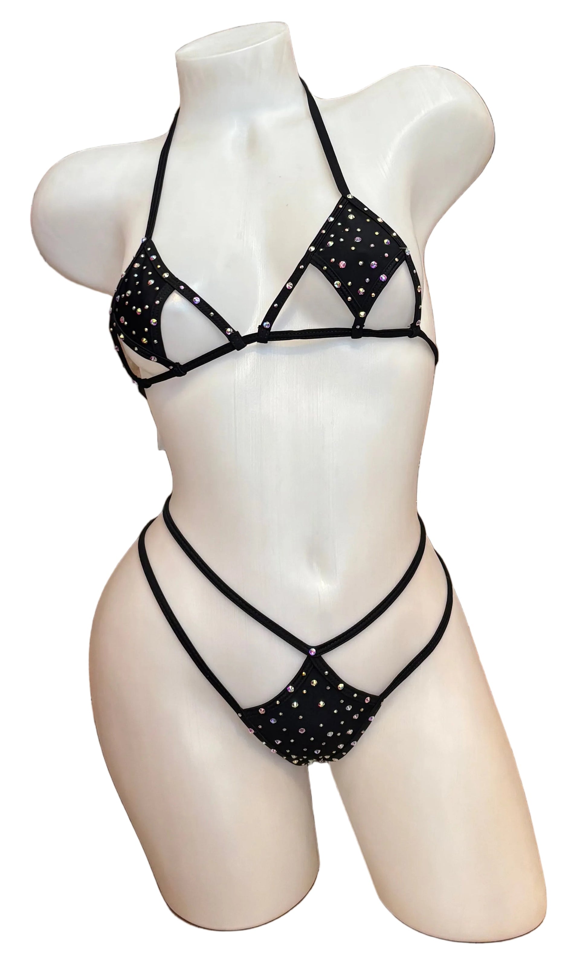 Crystal Diamond Cut Bikini Set Black - Model Express Vancouver