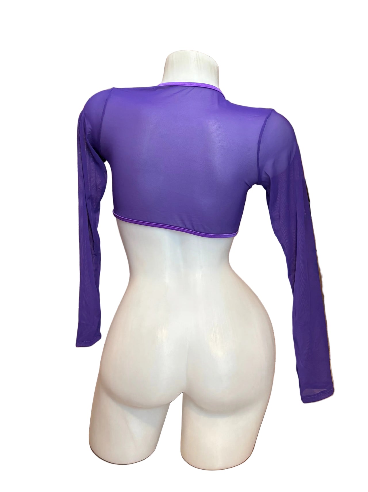 Sleeved Front Tie Crop Top Mesh Lavender