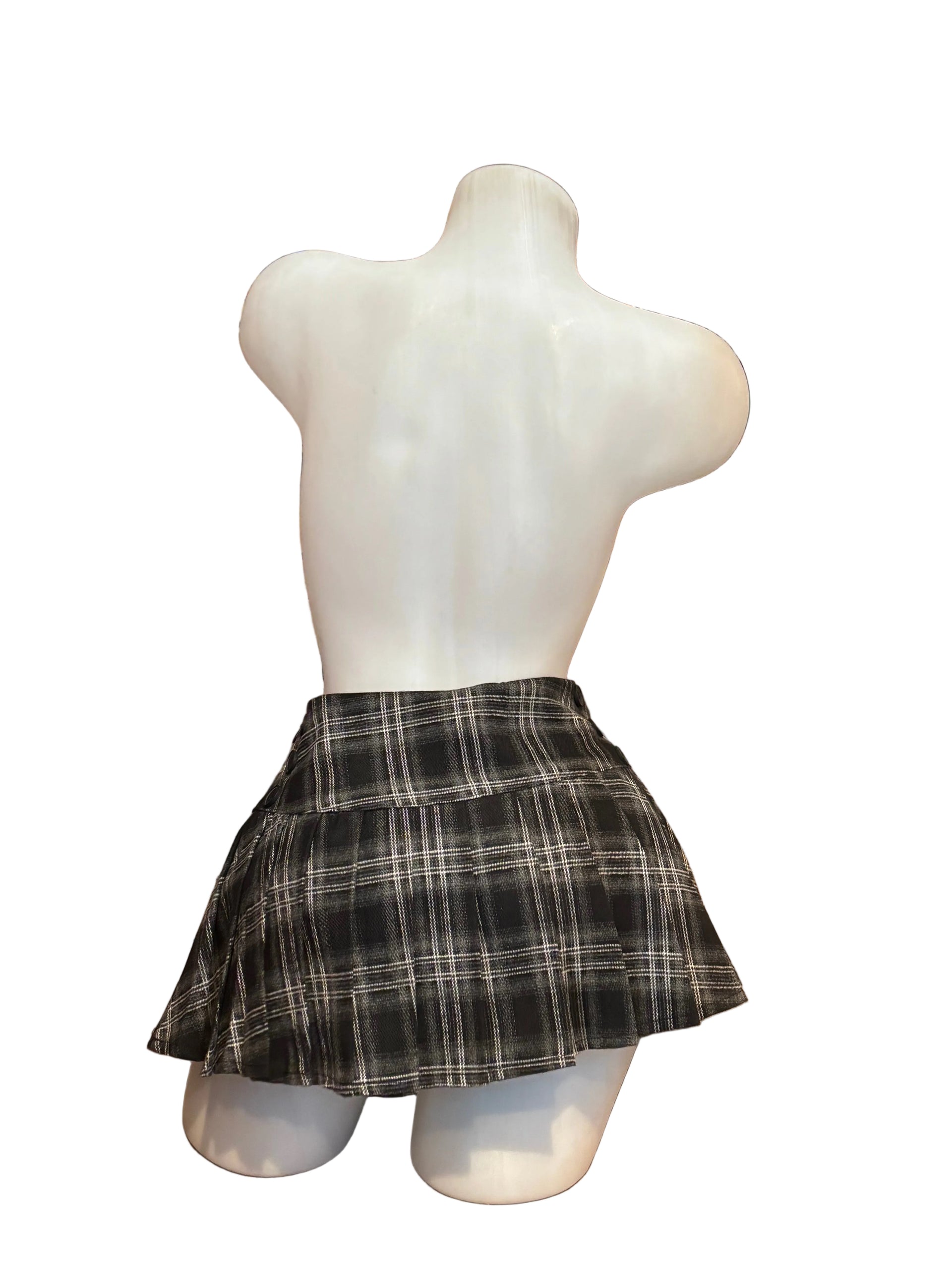 Plaid  Pleated Mini Skirt with Buttons Grey - Model Express Vancouver