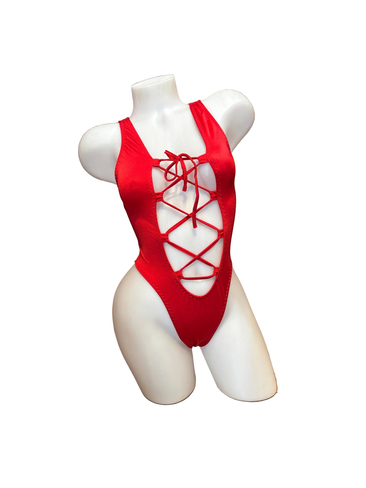 Lace Up Bodysuit Red