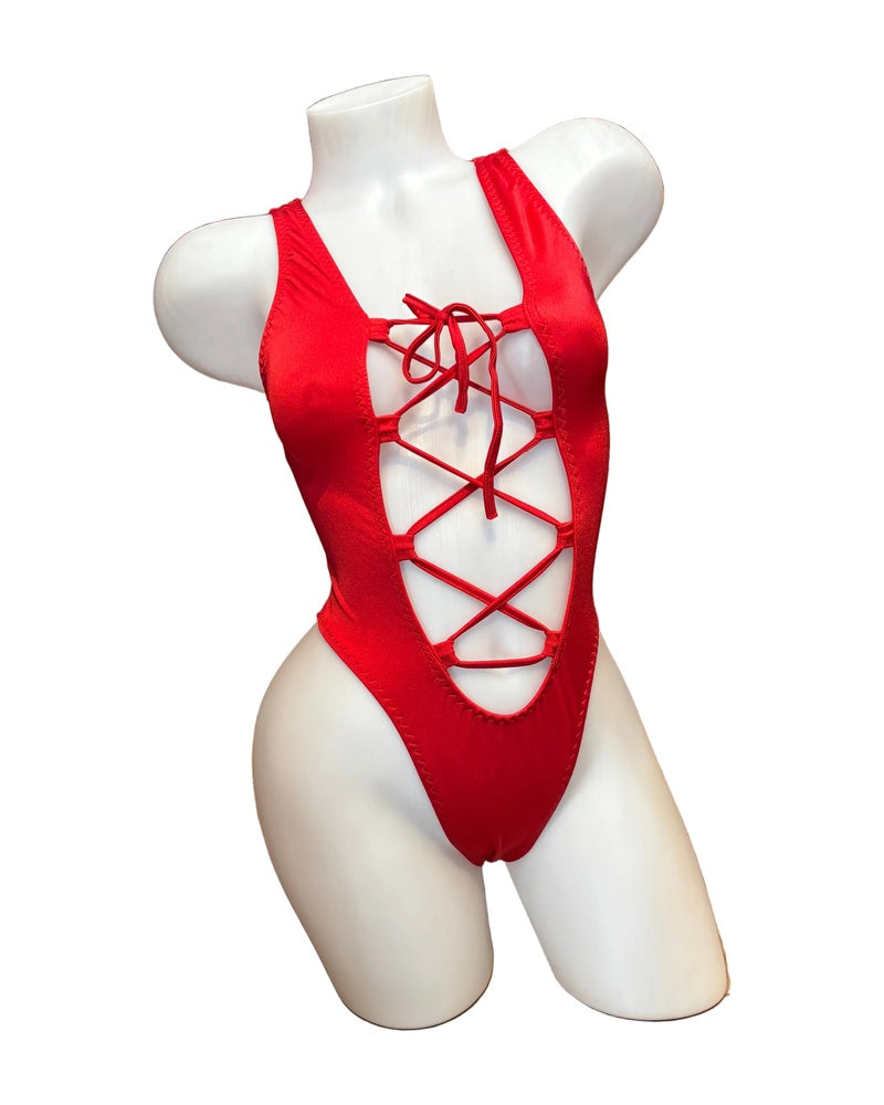 Lace Up Bodysuit Red - Model Express Vancouver