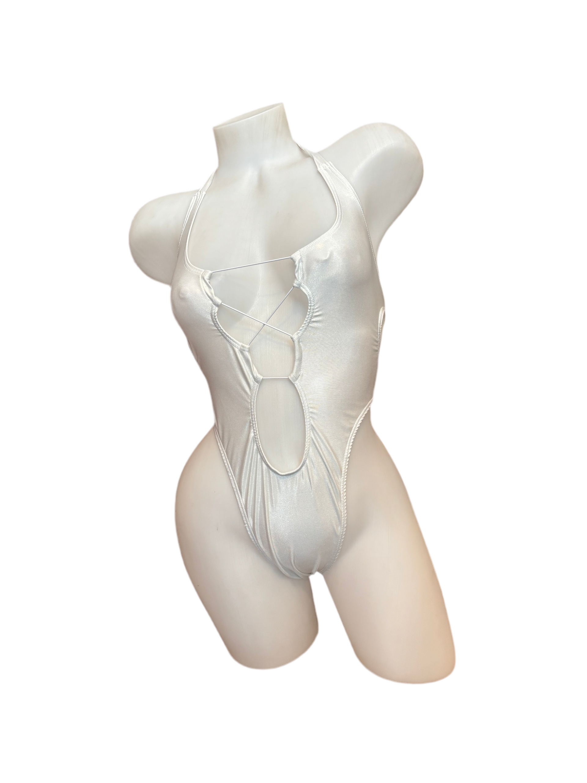 Front Lace Up Bodysuit - White - Model Express Vancouver