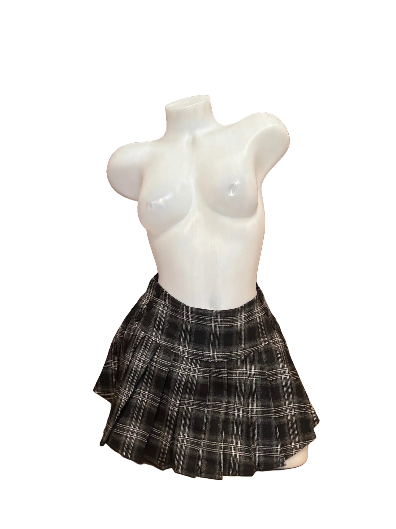 Plaid  Pleated Mini Skirt with Buttons Grey - Model Express Vancouver
