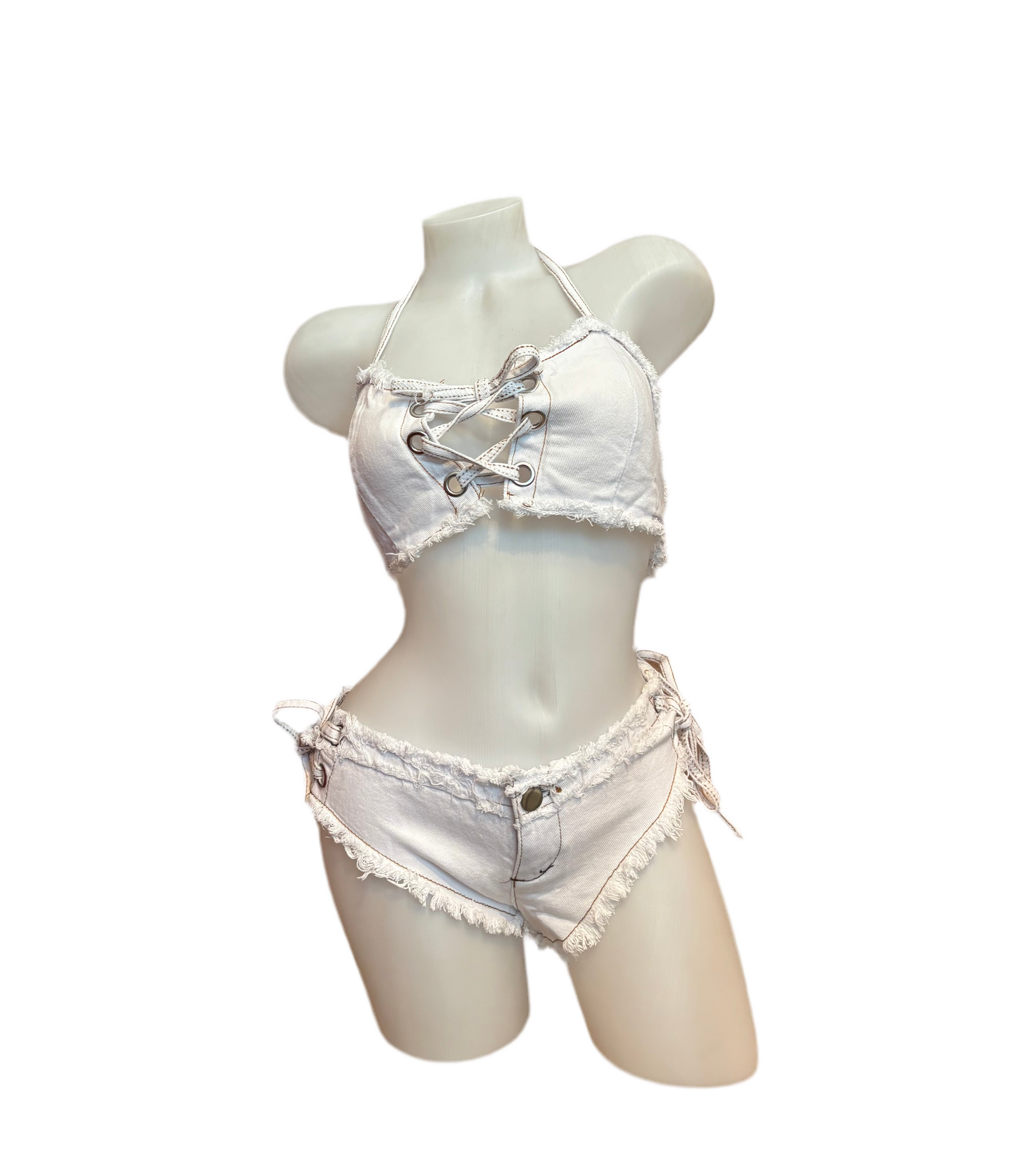Denim Top and Short Set - White - Model Express Vancouver
