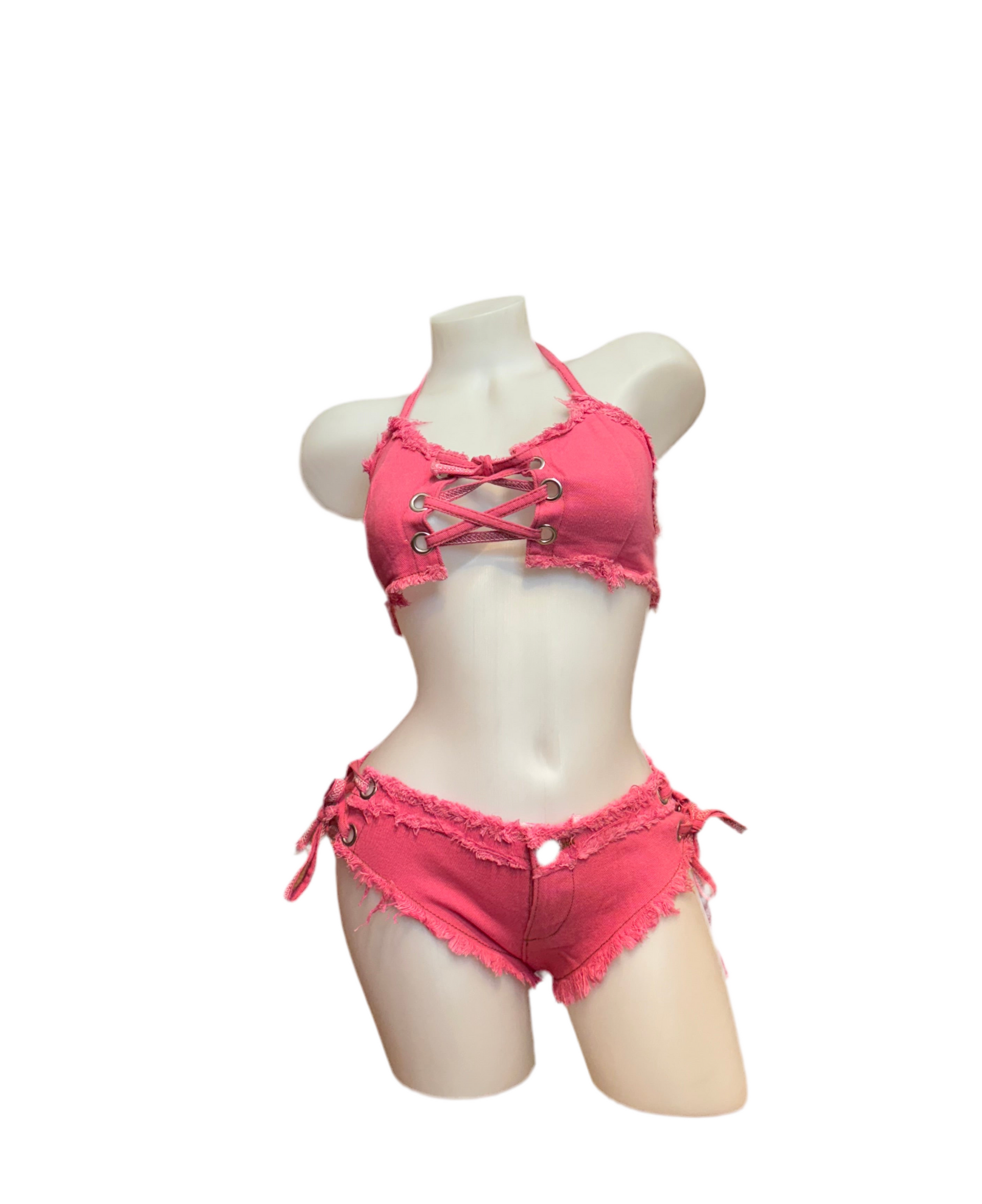 Denim Top and Short Set - Pink - Model Express Vancouver