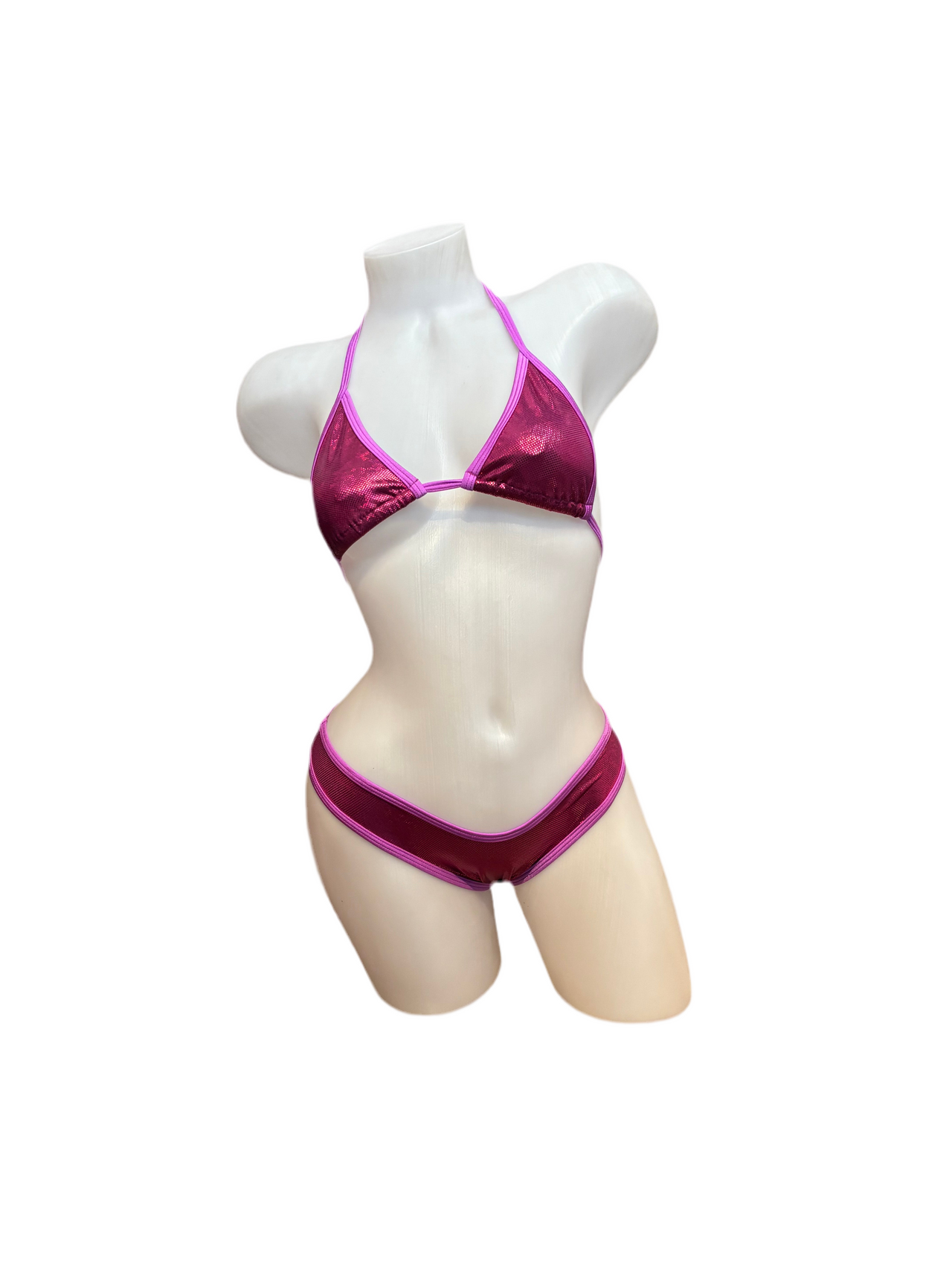 3 Pc Triangle Top and Thong Set Metallic Hot Pink - Model Express Vancouver