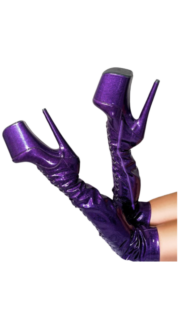 Hella Heels: Glitterati Thigh High Purple Rain 7" - INSTORE