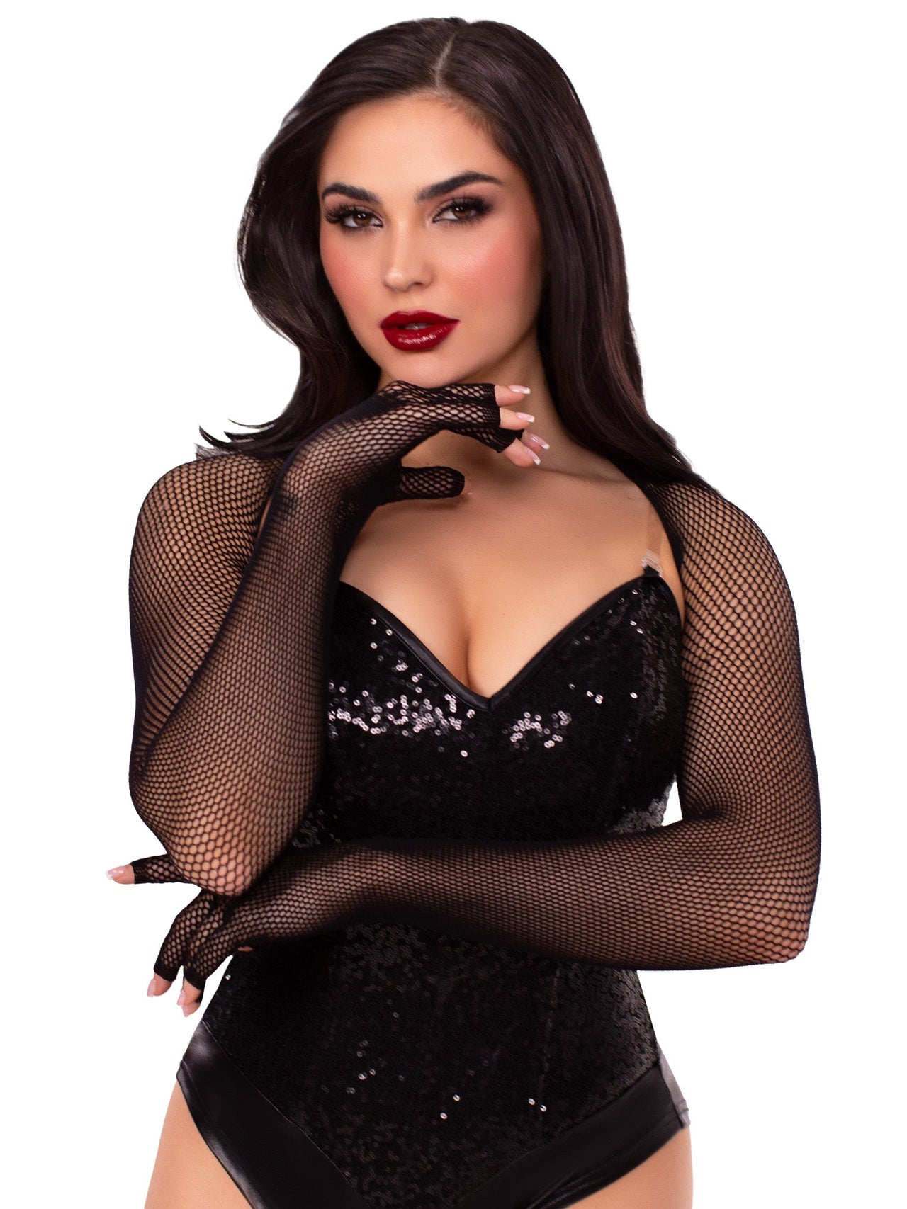 Fishnet Fingerless Gloved Shrug Black