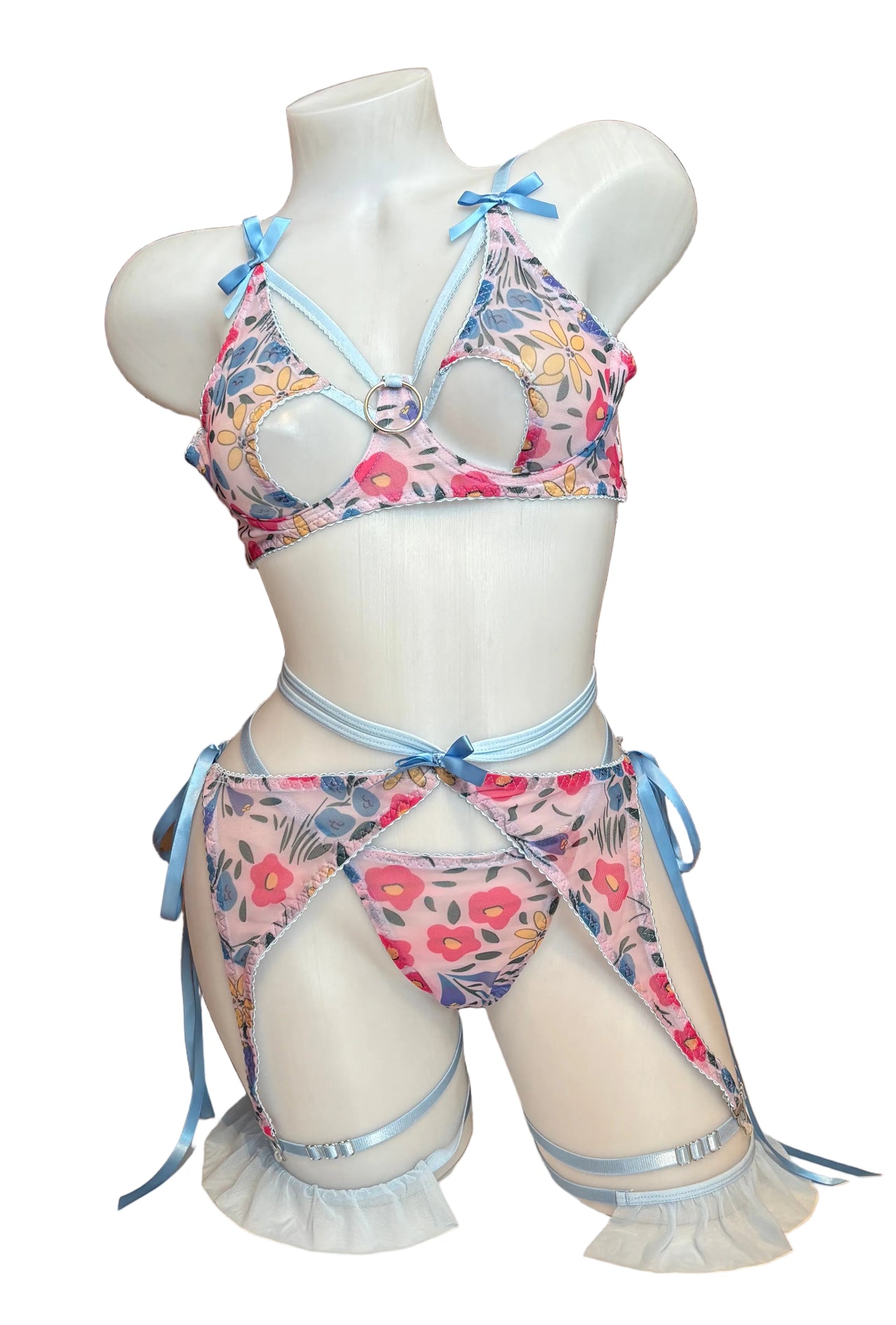 Floral Cut Out Underwire Mesh Set