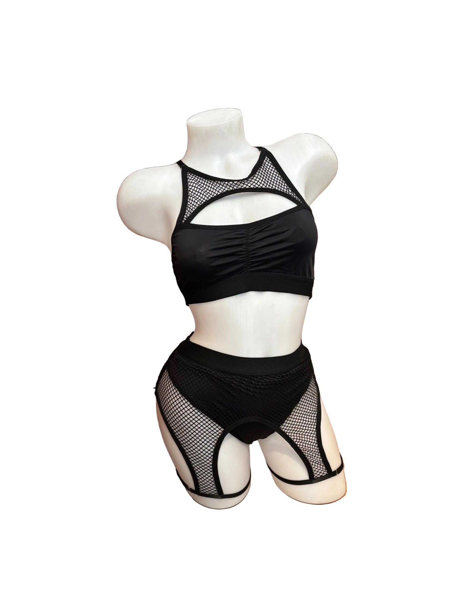 Fishnet Top and Shorts with Attached Garters - Model Express Vancouver