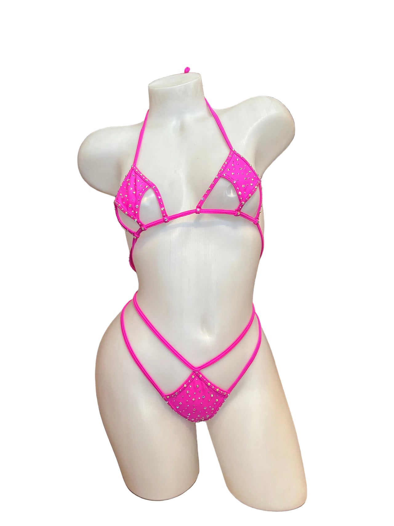 Crystal Diamond Cut Bikini Set Hot Pink - Model Express Vancouver