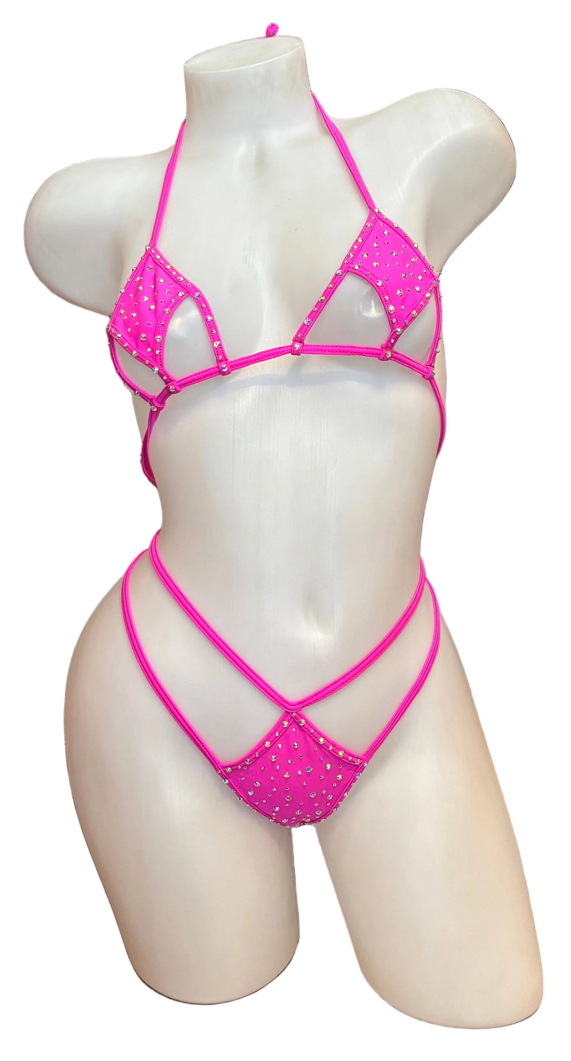 Crystal Diamond Cut Bikini Set Hot Pink - Model Express Vancouver