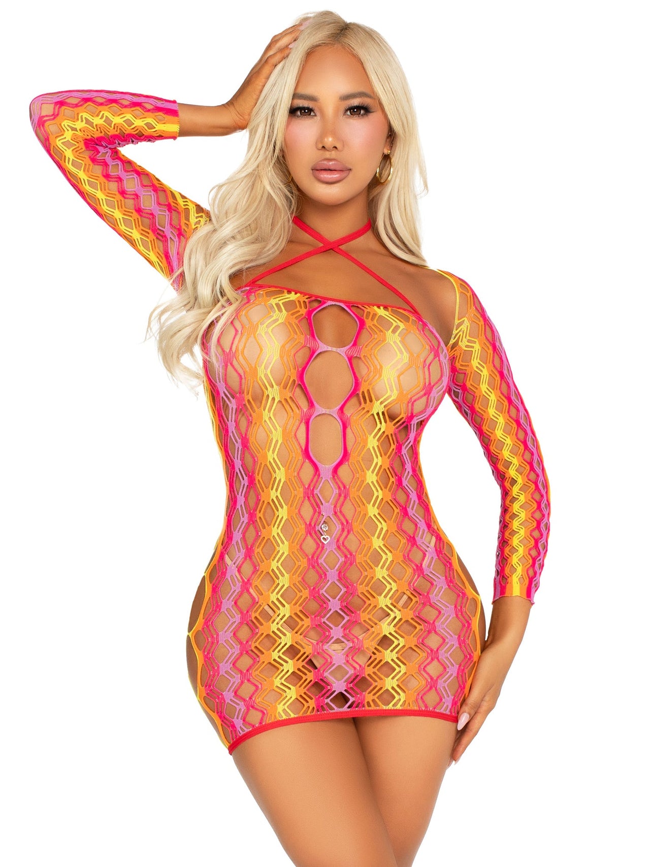 2 PC Zig Zag Net Mini Dress and Shrug