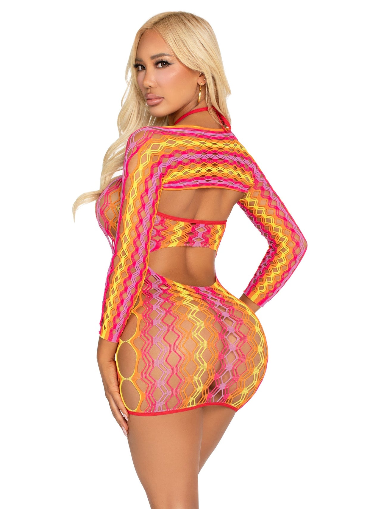 2 PC Zig Zag Net Mini Dress and Shrug
