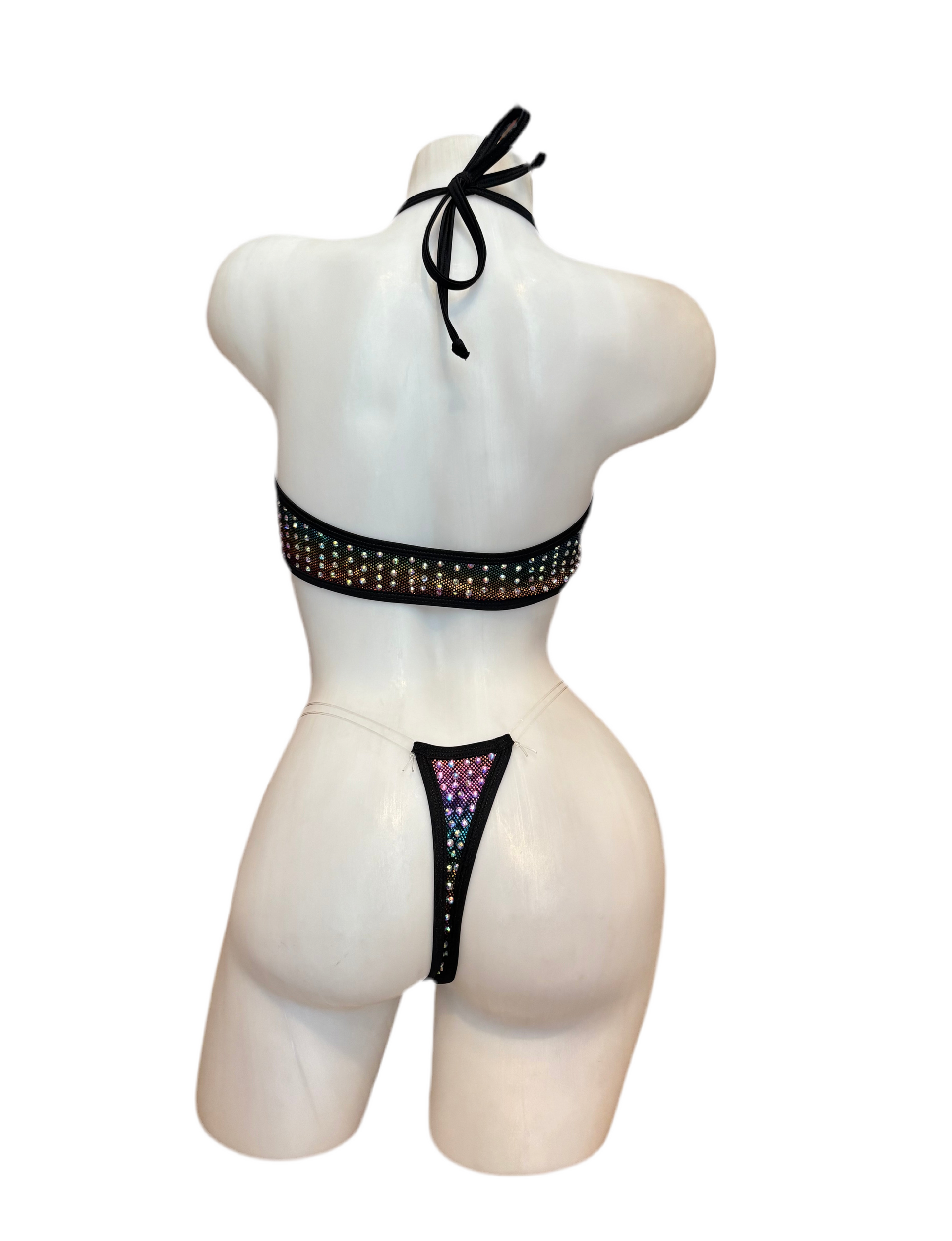 Rhinestone Zig Zag Halter and High Waisted Panty Oil Slick - Model Express Vancouver