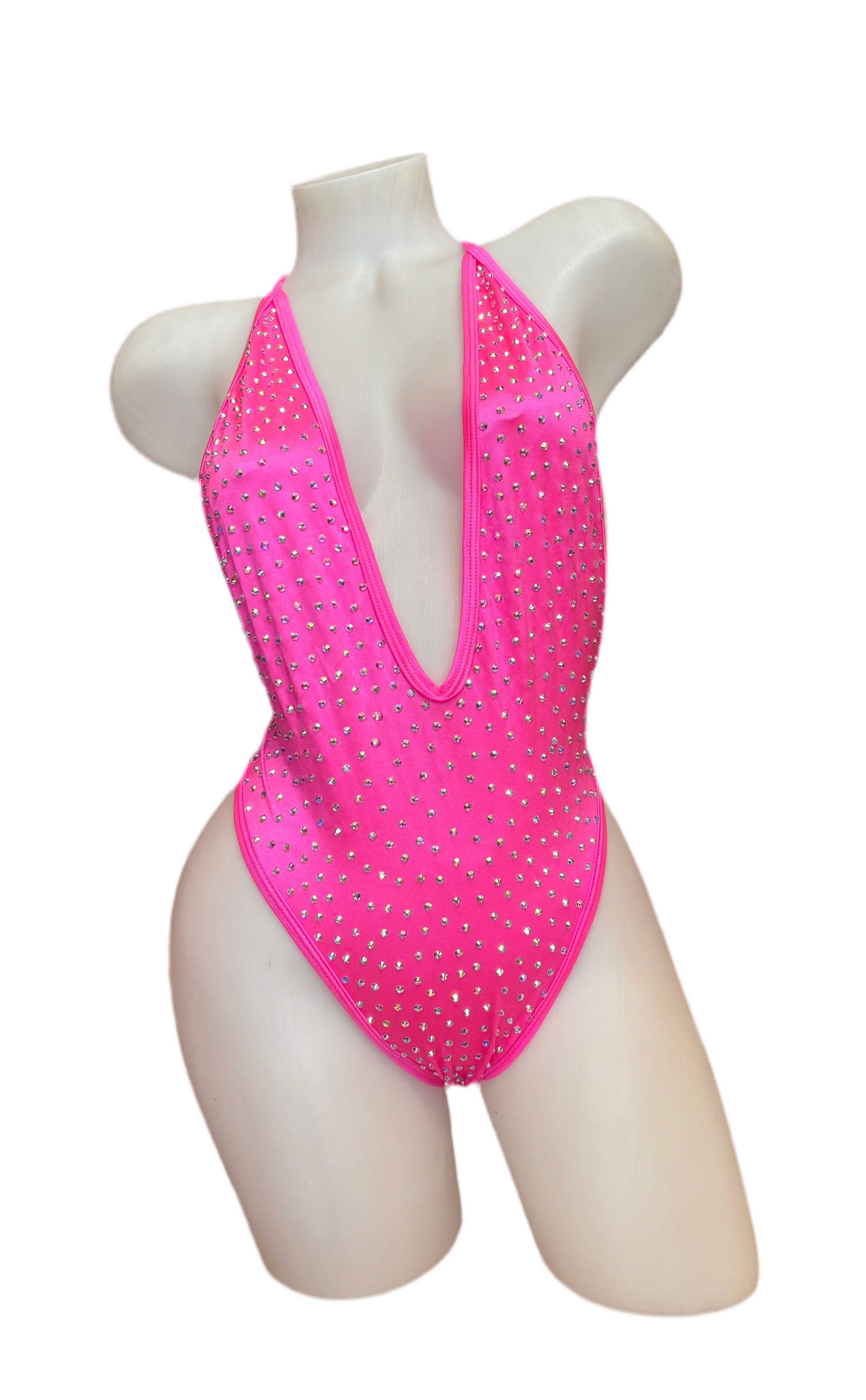 Rhinestone Bodysuit Neon Pink - Model Express Vancouver