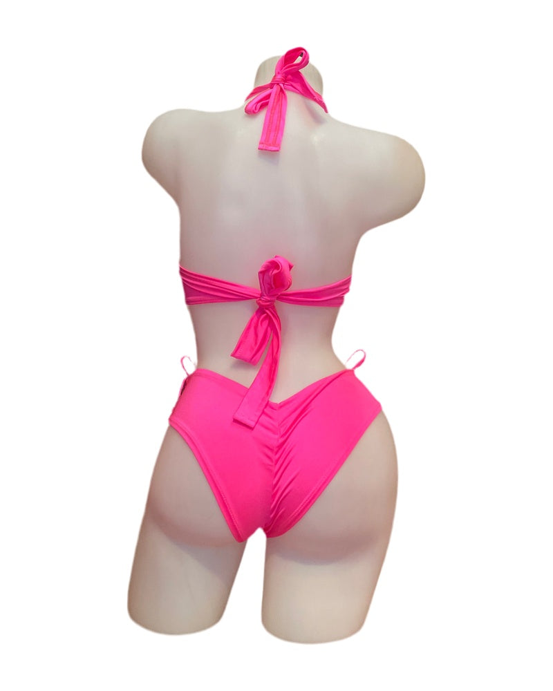 Lace Up Halter Top and Short Set Hot Pink - Model Express Vancouver