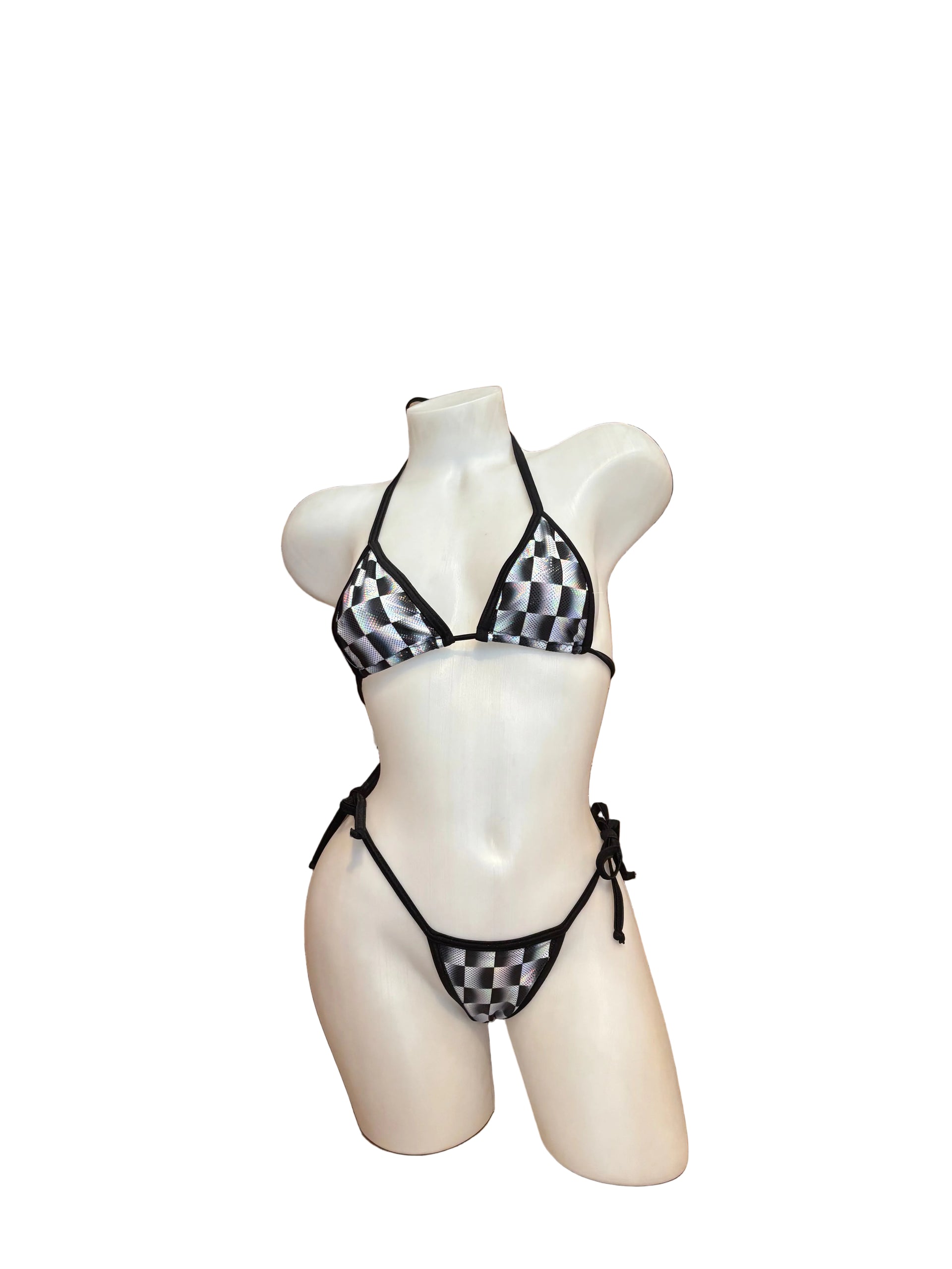 Holographic Checker Bikini Micro Top and Side Tie G-String - Model Express Vancouver