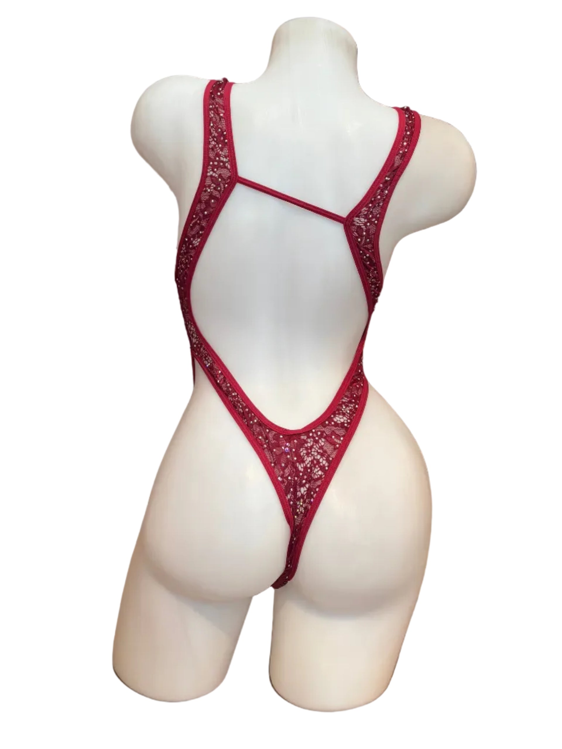 Crystal Lace Front Tie Bodysuit Burgundy - Model Express Vancouver