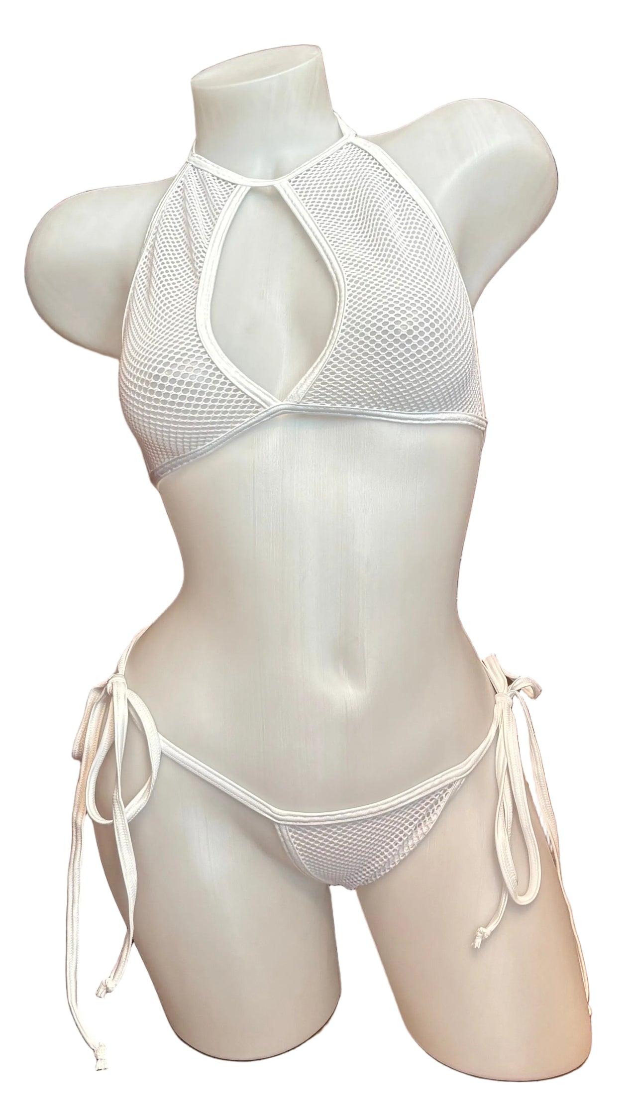 Fishnet Keyhole Bikini Set - White