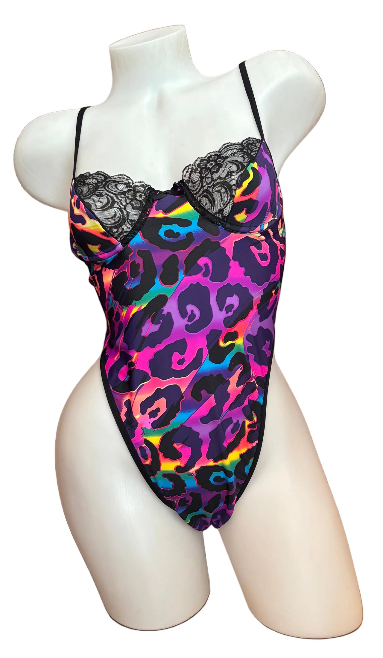 Underwire Bodysuit with Lace Animal Print