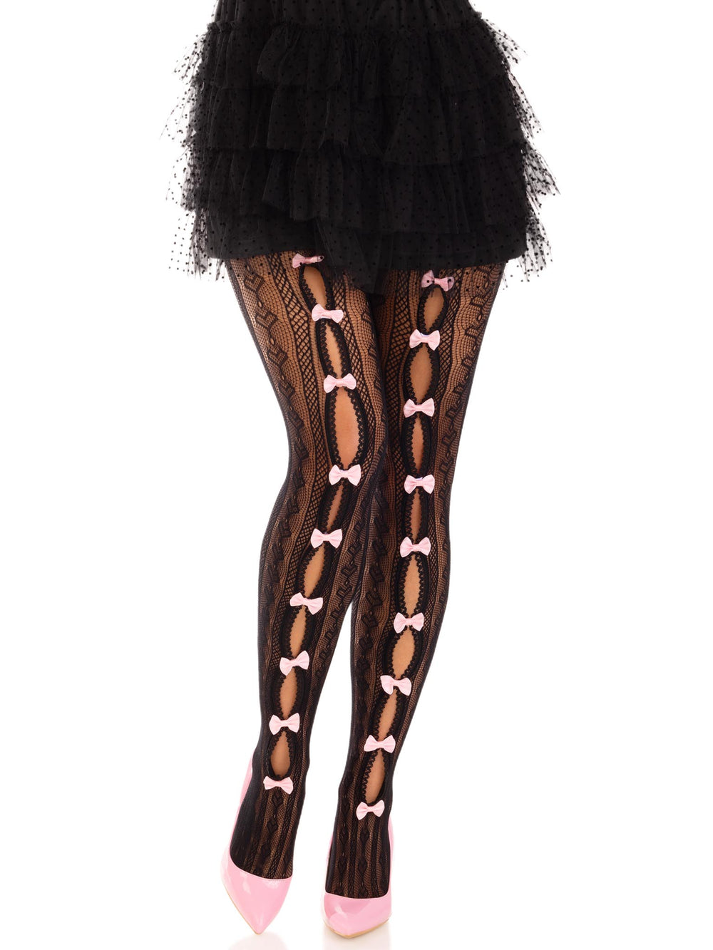 Sweetheart Striped Tights with Mini Bows Black - Model Express Vancouver
