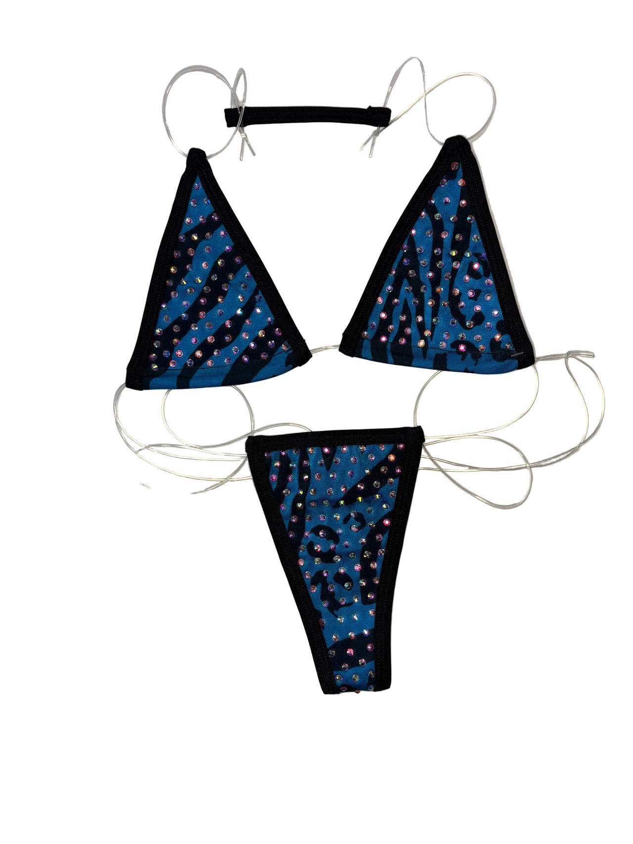 Rhinestone Micro Bikini Zebra Blue - Model Express Vancouver
