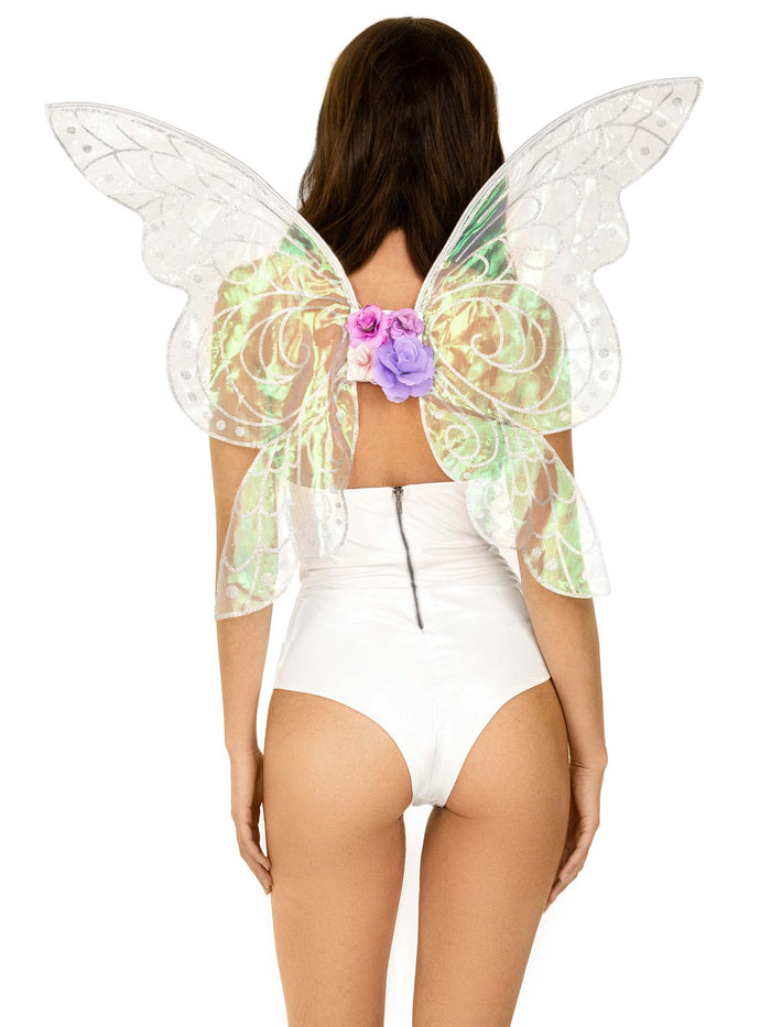 Iridescent glittery fairy wings accessory by LA with shimmering, colorful wings perfect for costumes or dress-up.