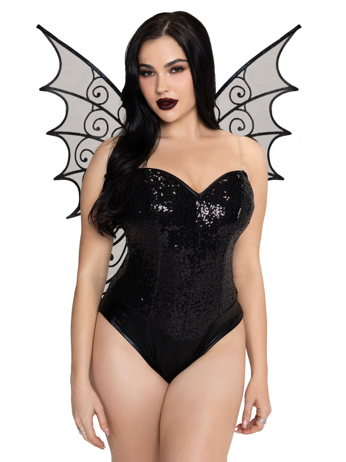 Glitter Strapless Pixie Wings Black