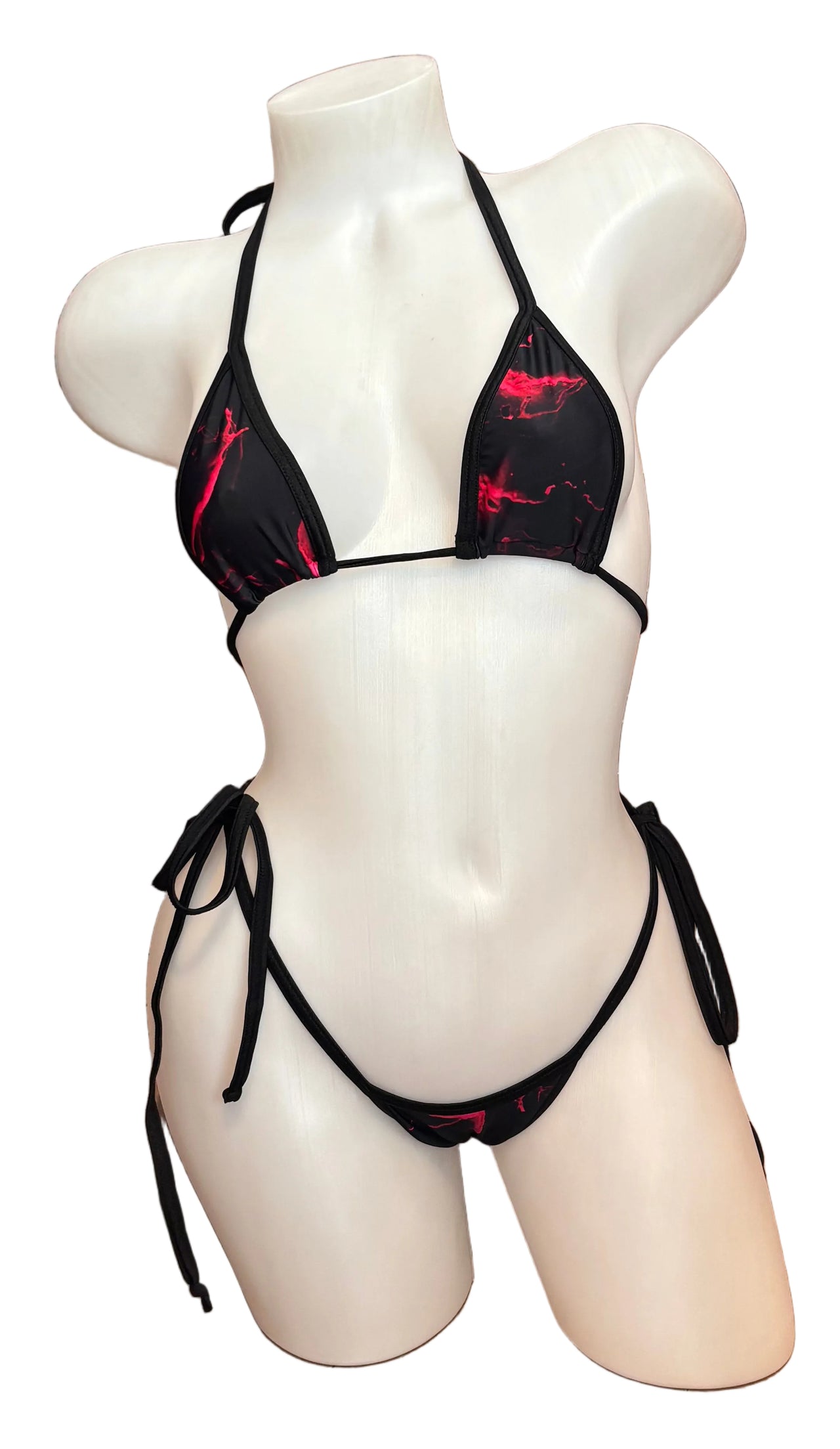 Micro Bikini Side Tie Thong Set - Red Flames