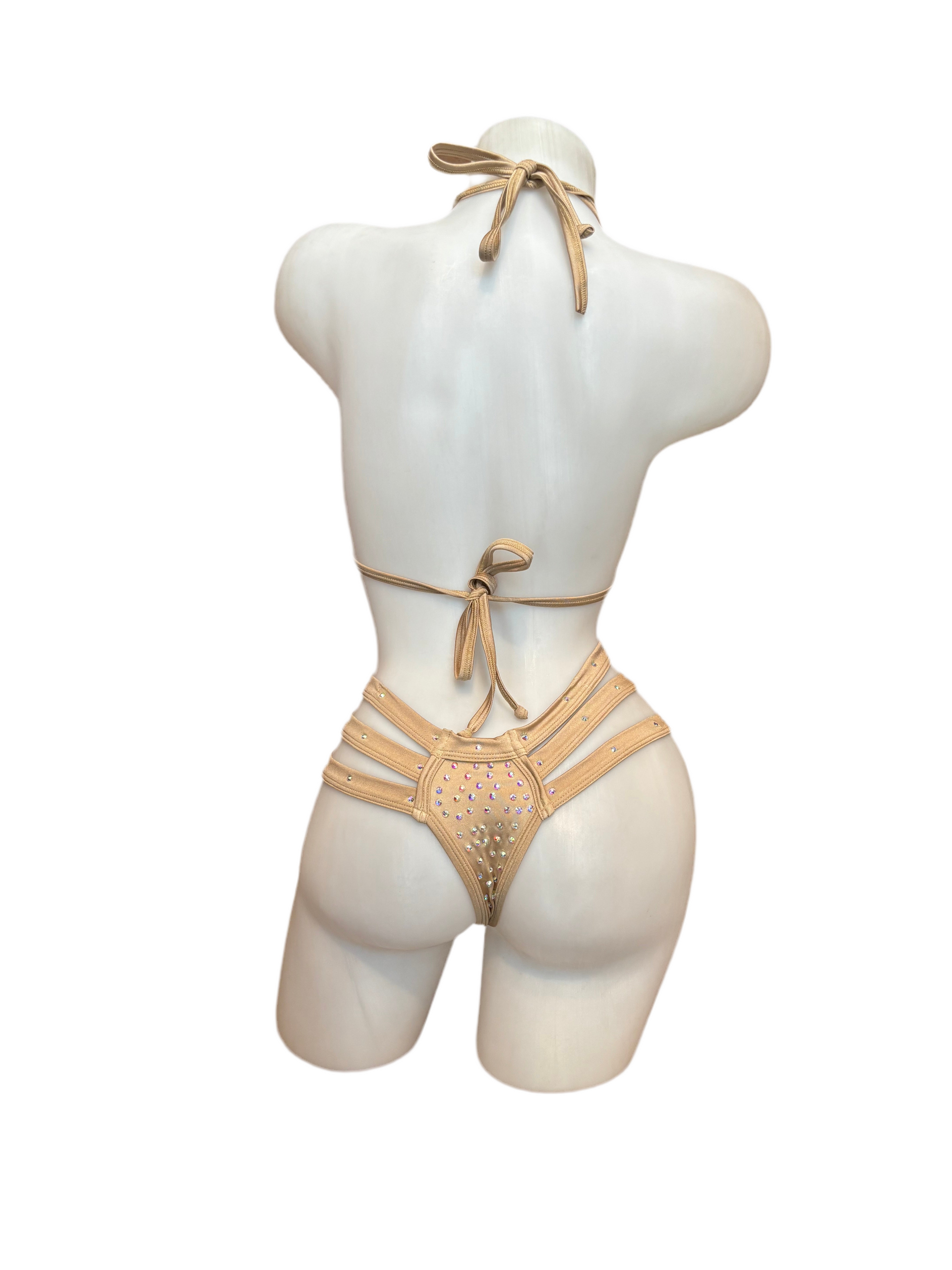 Rhinestone Triple Strap Bikini Set Champagne - Model Express Vancouver