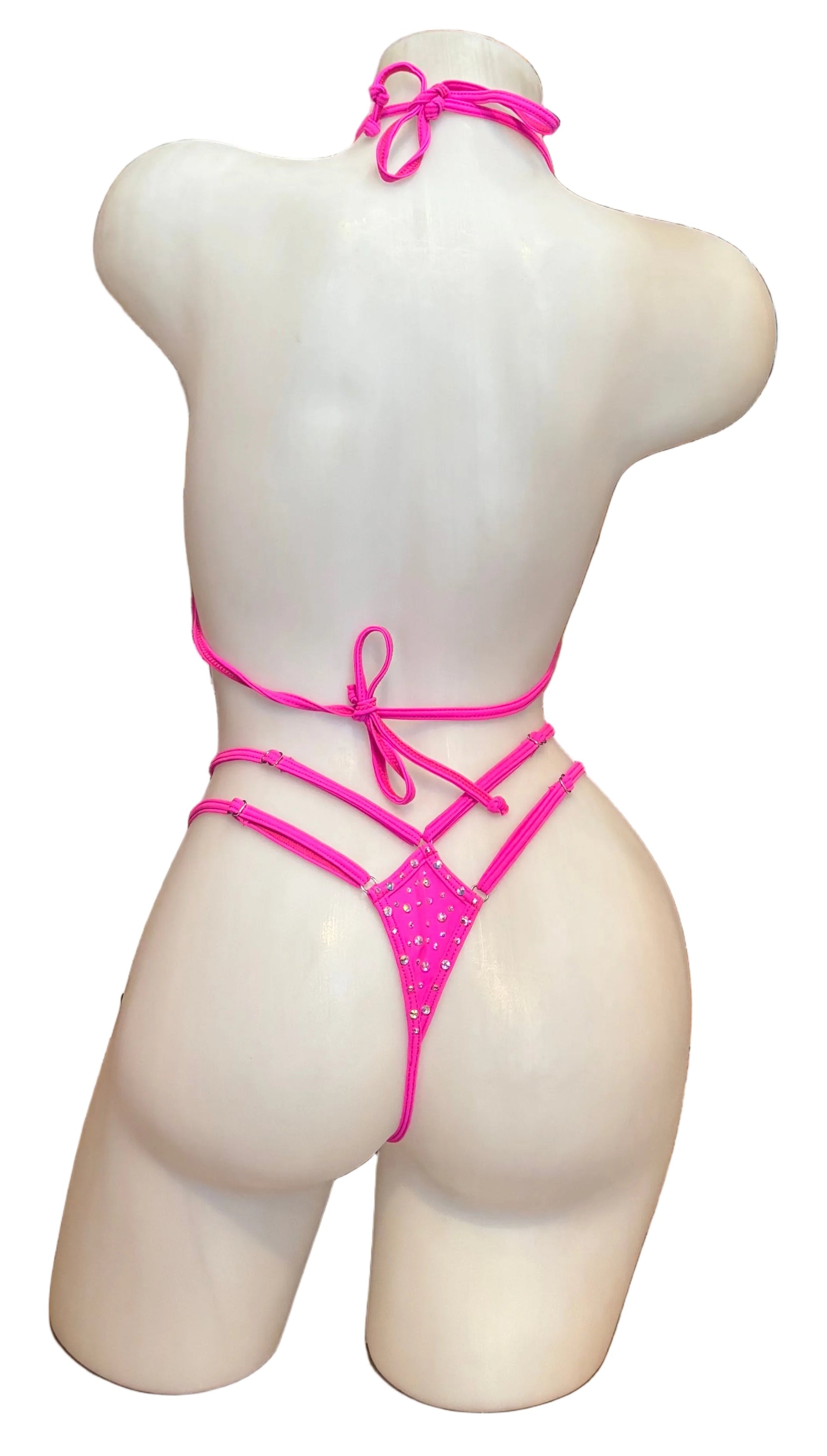 Crystal Diamond Cut Bikini Set Hot Pink - Model Express Vancouver