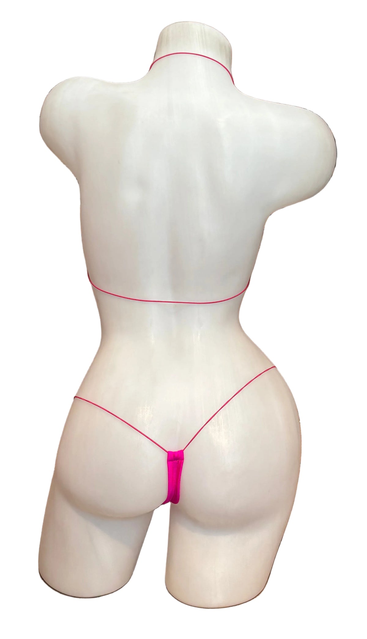 Bright neon pink Micro Nudie Bikini lingerie by BL, showcasing the fitted, minimal design with thin straps and vibrant color.