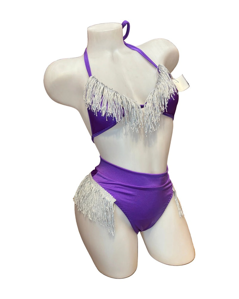 Fringe High Waist Bikini Set Purple - Model Express Vancouver