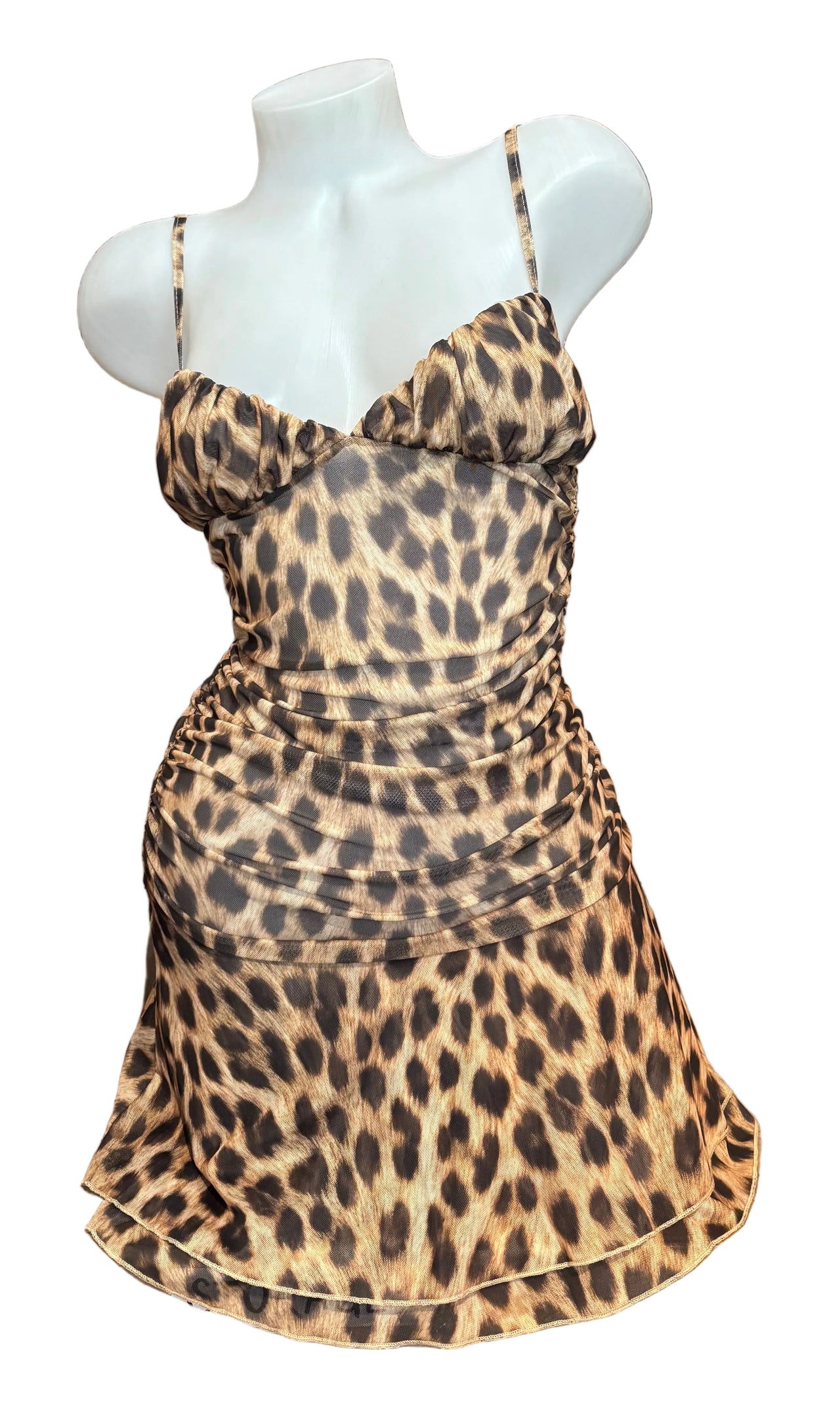 Leopard Mesh Dress with Ruched Sides