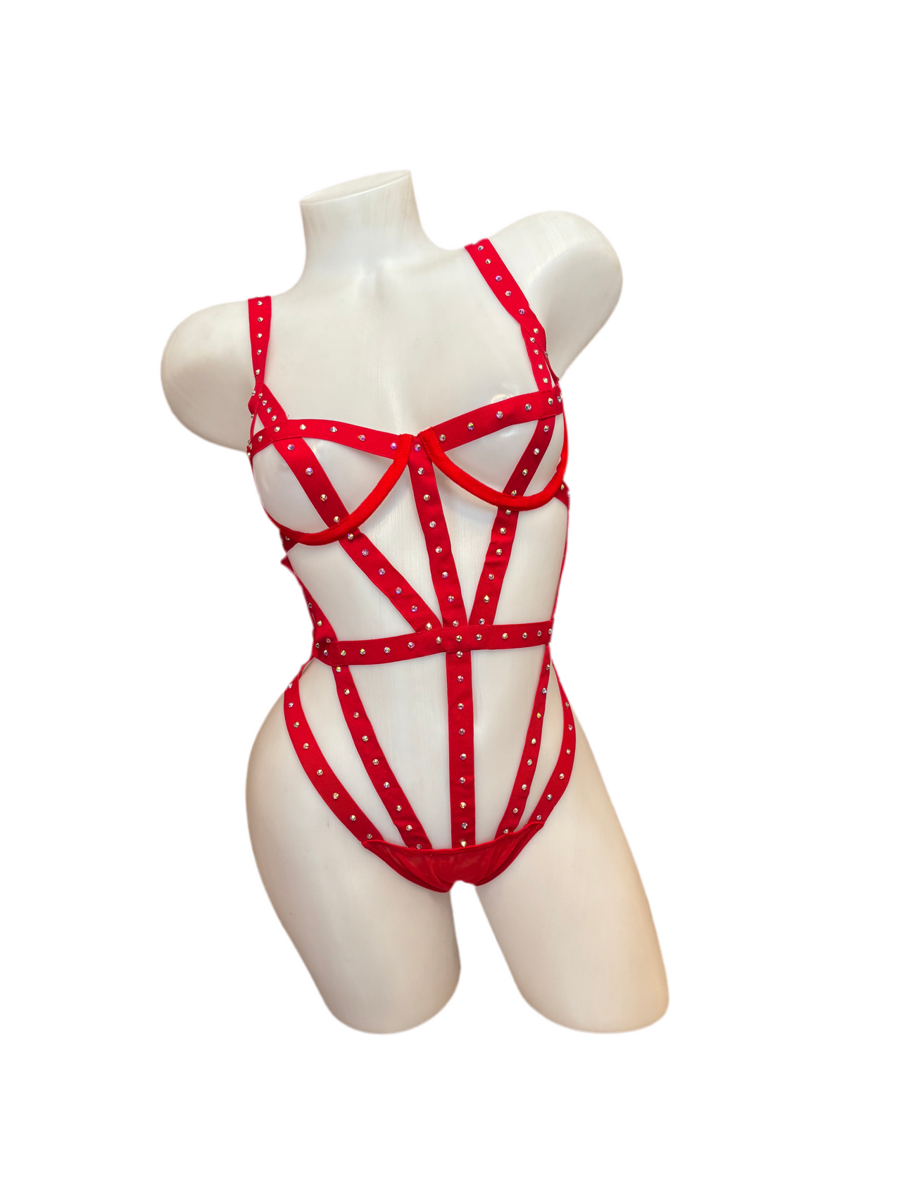 Crystal Bondage Teddy Set Red - Model Express Vancouver